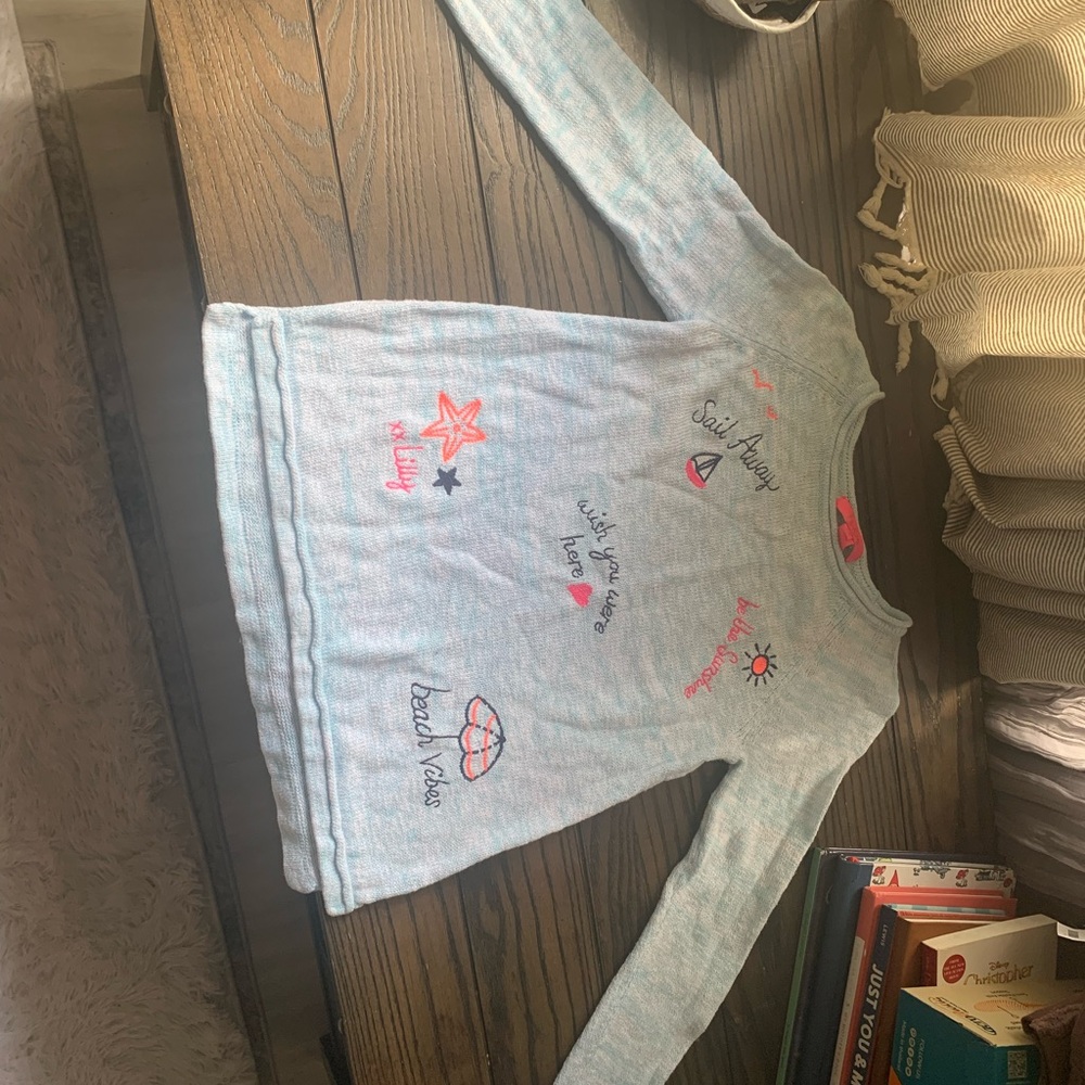 Lilly Pulitzer Light Blue Beach Embroidered Sweatshirt